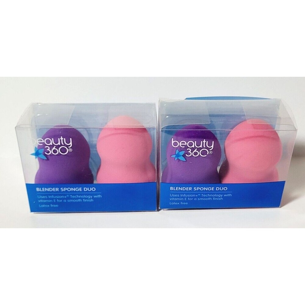 4 x Beauty 360 BLENDER SPONGE DUO For Smooth Makeup Application Pink & Purple